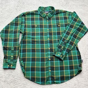 Patagonia Organic Cotton Shirt Mens L Green Plaid Flannel CabinCore SlowFashion
